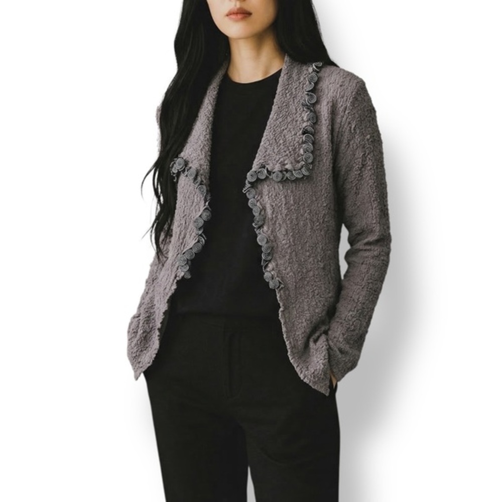 Issey Miyake Me Popcorn Knit Cardigan Gray Textured Ruffle Jacket Made Japan SM